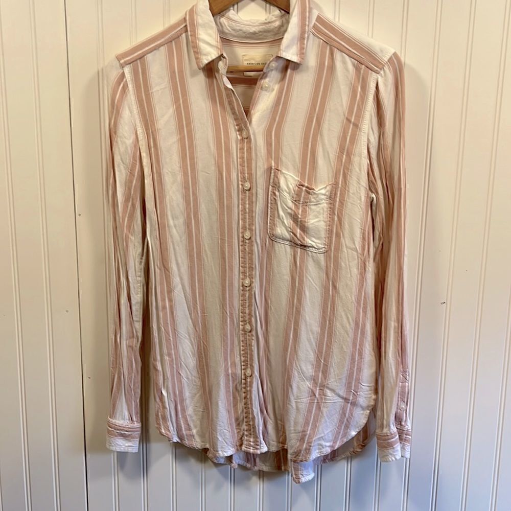 American Eagle striped boyfriend fit button down shirt